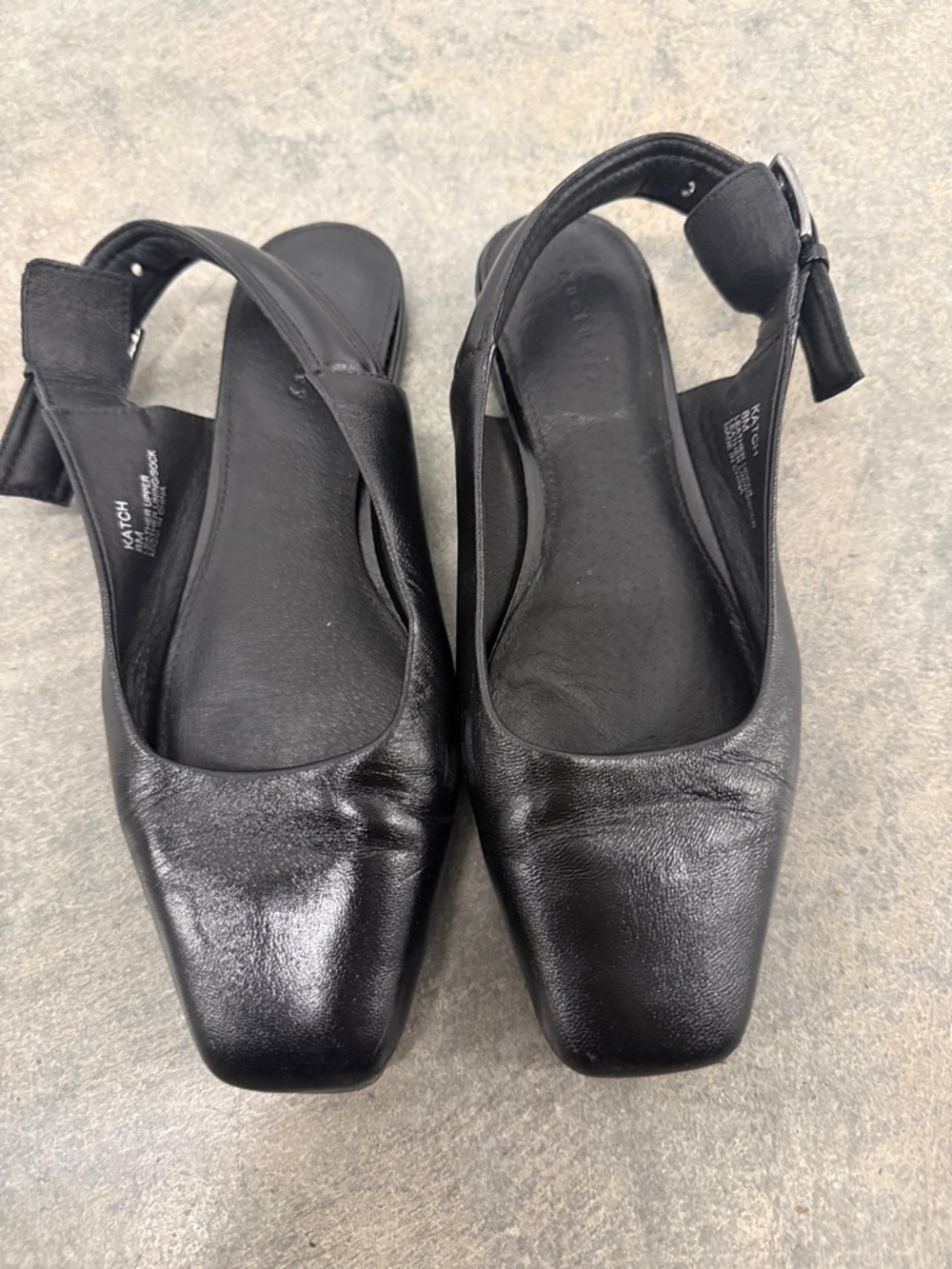 Sanctuary Black Leather Square-Toe Slingback Flats